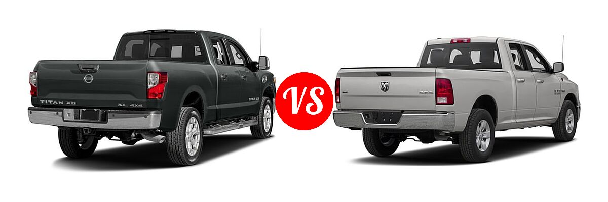 2016 Nissan Titan XD Pickup SL vs. 2016 Ram 1500 Pickup Diesel HFE Express - Rear Right Comparison