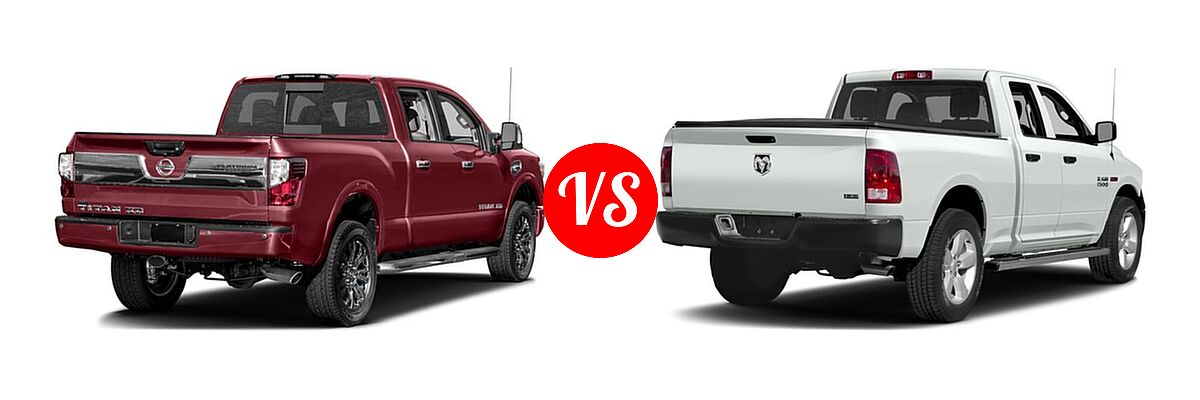 2016 Nissan Titan XD Pickup Platinum Reserve vs. 2016 Ram 1500 Pickup Diesel HFE Tradesman - Rear Right Comparison