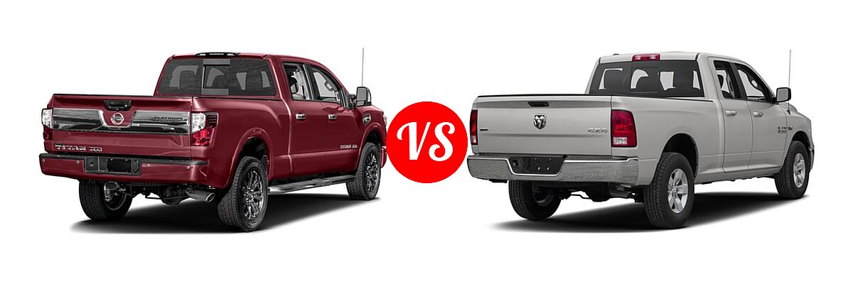 2016 Nissan Titan XD Pickup Platinum Reserve vs. 2016 Ram 1500 Pickup Diesel HFE Express - Rear Right Comparison