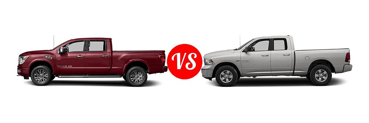 2016 Nissan Titan XD Pickup Platinum Reserve vs. 2016 Ram 1500 Pickup Diesel HFE Express - Side Comparison