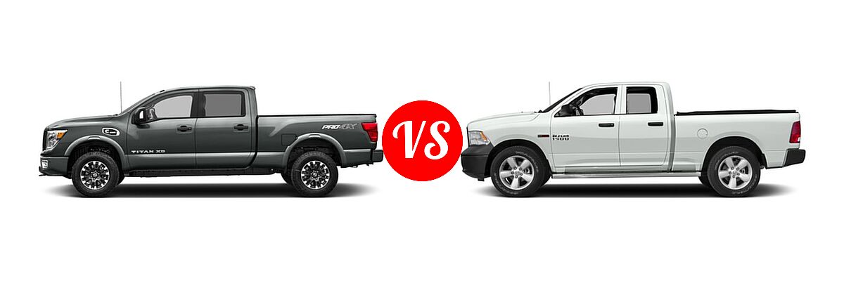 2016 Nissan Titan XD Pickup PRO-4X vs. 2016 Ram 1500 Pickup Diesel HFE Tradesman - Side Comparison
