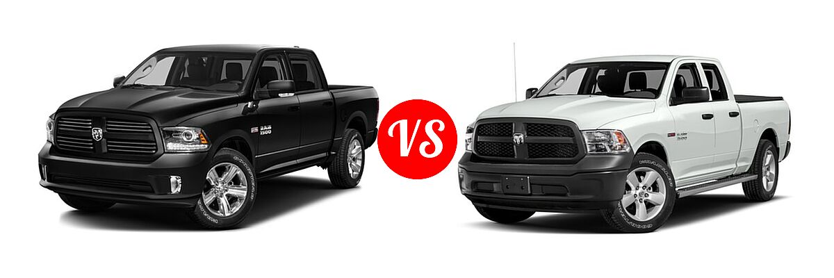 2016 Ram 1500 Pickup Big Horn / Express / Lone Star / Outdoorsman / Sport / Tradesman vs. 2016 Ram 1500 Pickup Diesel HFE Tradesman - Front Left Comparison