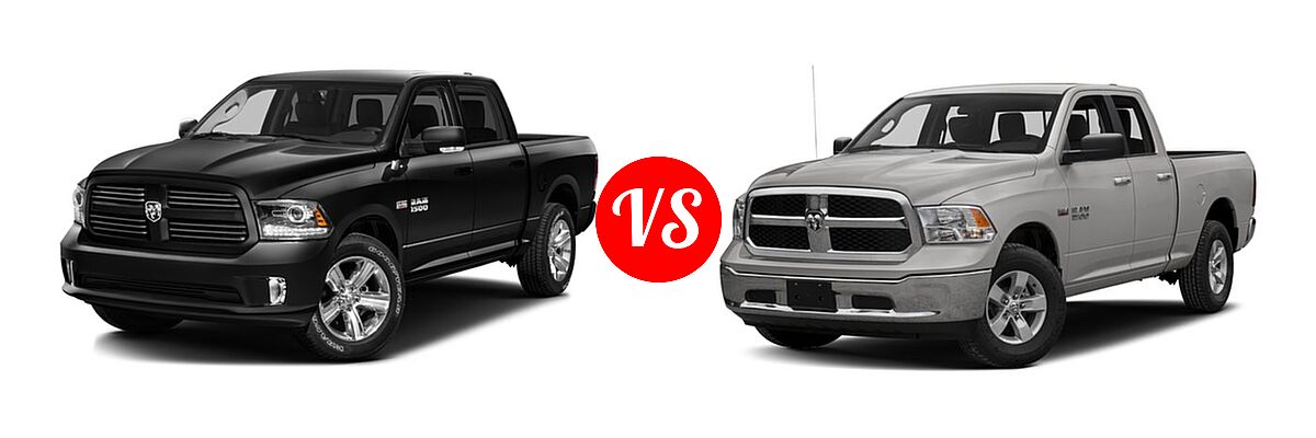2016 Ram 1500 Pickup Big Horn / Express / Lone Star / Outdoorsman / Sport / Tradesman vs. 2016 Ram 1500 Pickup Diesel HFE Express - Front Left Comparison