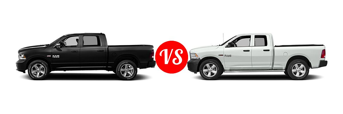 2016 Ram 1500 Pickup Big Horn / Express / Lone Star / Outdoorsman / Sport / Tradesman vs. 2016 Ram 1500 Pickup Diesel HFE Tradesman - Side Comparison