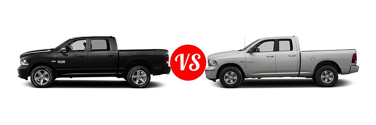 2016 Ram 1500 Pickup Big Horn / Express / Lone Star / Outdoorsman / Sport / Tradesman vs. 2016 Ram 1500 Pickup Diesel HFE Express - Side Comparison