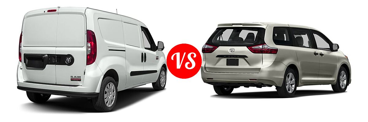 2016 Ram Promaster City Minivan Tradesman SLT vs. 2016 Toyota Sienna Minivan L - Rear Right Comparison