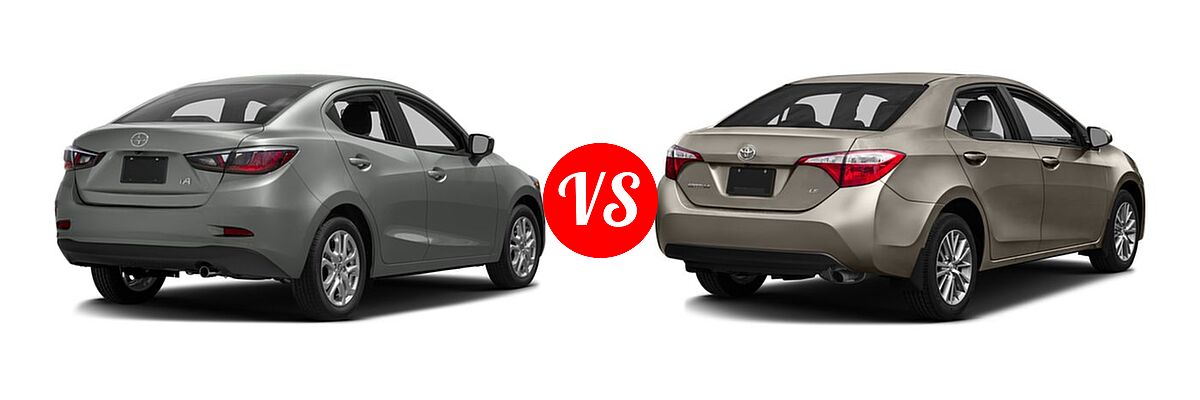 2016 Scion iA Sedan 4dr Sdn Auto (Natl) vs. 2016 Toyota Corolla Sedan L / LE / LE ECO / LE ECO Plus / LE ECO Premium / LE Plus / LE Premium - Rear Right Comparison