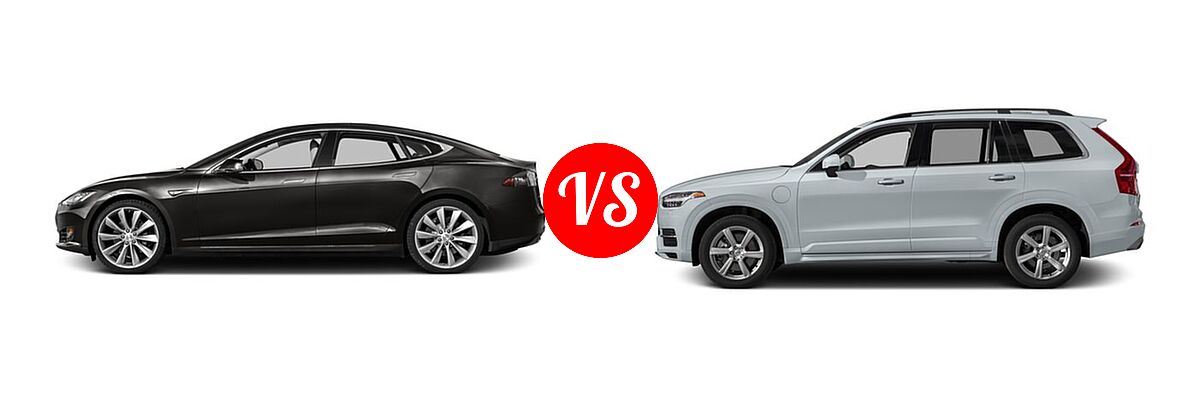 2016 Tesla Model S Sedan 70D / 90D / P90D vs. 2016 Volvo XC90 SUV Hybrid T8 Inscription / T8 Momentum / T8 R-Design - Side Comparison