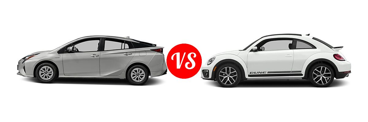 2016 Toyota Prius Hatchback Four / Three / Two vs. 2016 Volkswagen Beetle Hatchback 1.8T Dune - Side Comparison