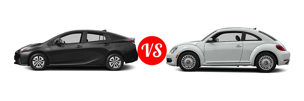 2016 Toyota Prius Hatchback Two Eco vs. 2016 Volkswagen Beetle Hatchback 1.8T S / 1.8T SE / 1.8T SEL / 1.8T Wolfsburg Edition / 2.0T R-Line SE / 2.0T R-Line SEL - Side Comparison