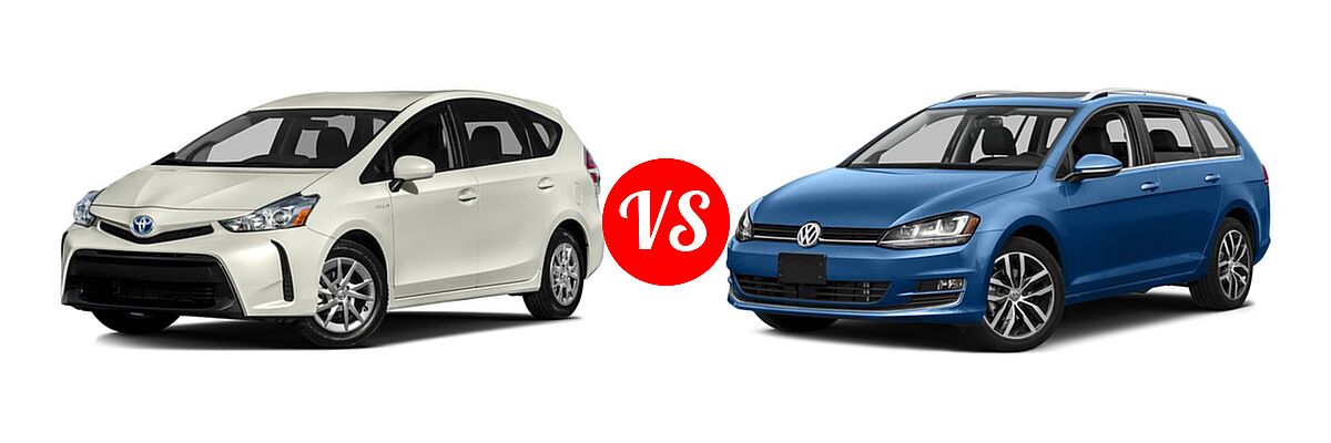 2016 Toyota Prius v Wagon Two vs. 2016 Volkswagen Golf SportWagen Wagon TSI Limited Edition / TSI S / TSI SE / TSI SEL - Front Left Comparison