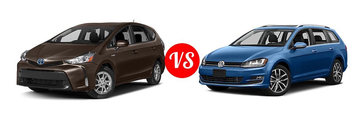 2016 Toyota Prius v Wagon Four / Three vs. 2016 Volkswagen Golf SportWagen Wagon TSI Limited Edition / TSI S / TSI SE / TSI SEL - Front Left Comparison