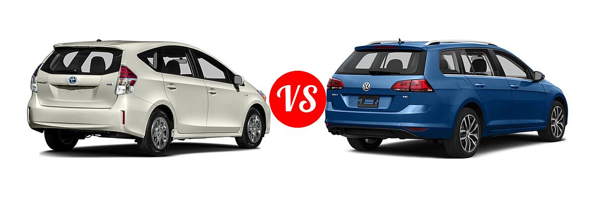 2016 Toyota Prius v Wagon Two vs. 2016 Volkswagen Golf SportWagen Wagon TSI Limited Edition / TSI S / TSI SE / TSI SEL - Rear Right Comparison