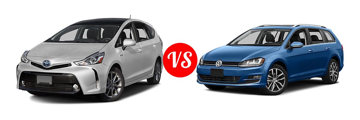2016 Toyota Prius v Wagon Five vs. 2016 Volkswagen Golf SportWagen Wagon TSI Limited Edition / TSI S / TSI SE / TSI SEL - Front Left Comparison
