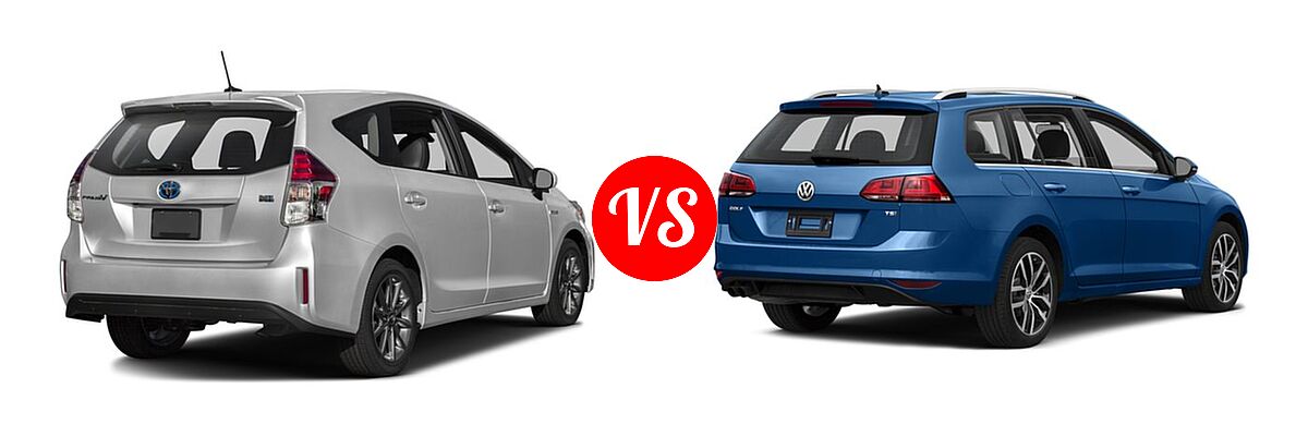 2016 Toyota Prius v Wagon Five vs. 2016 Volkswagen Golf SportWagen Wagon TSI Limited Edition / TSI S / TSI SE / TSI SEL - Rear Right Comparison