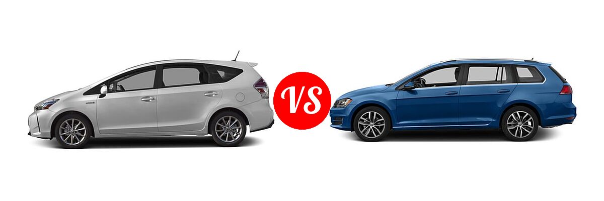 2016 Toyota Prius v Wagon Five vs. 2016 Volkswagen Golf SportWagen Wagon TSI Limited Edition / TSI S / TSI SE / TSI SEL - Side Comparison