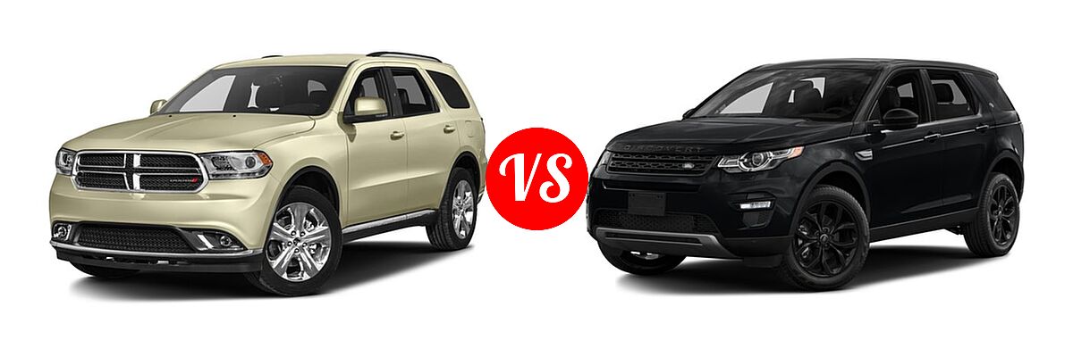 2016 Dodge Durango SUV Limited / SXT vs. 2016 Land Rover Discovery Sport SUV HSE / HSE LUX / SE - Front Left Comparison