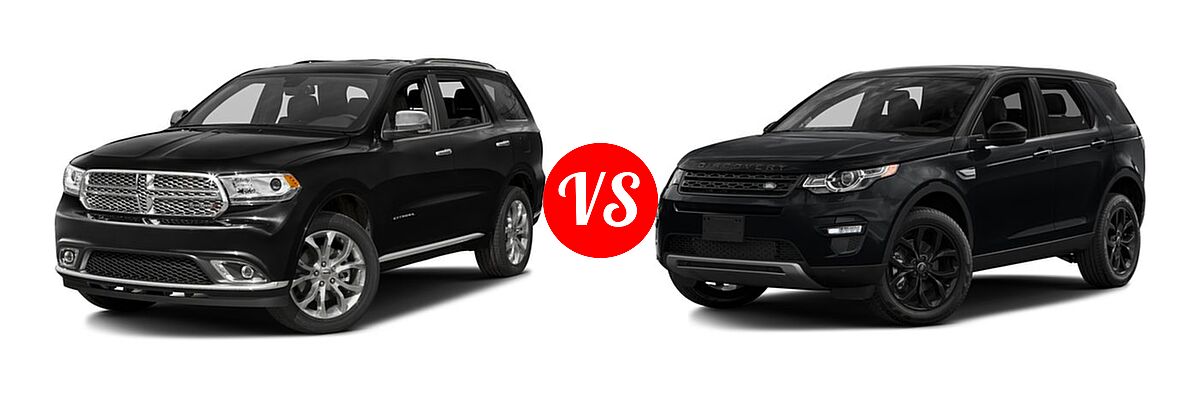 2016 Dodge Durango SUV Citadel / Citadel Anodized Platinum vs. 2016 Land Rover Discovery Sport SUV HSE / HSE LUX / SE - Front Left Comparison