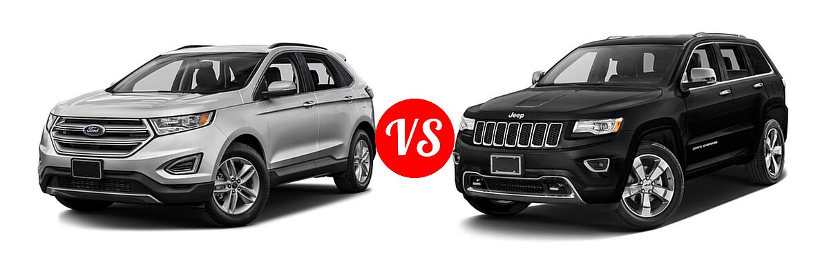 2016 Ford Edge SUV SE / SEL / Titanium vs. 2016 Jeep Grand Cherokee SUV High Altitude / Overland - Front Left Comparison