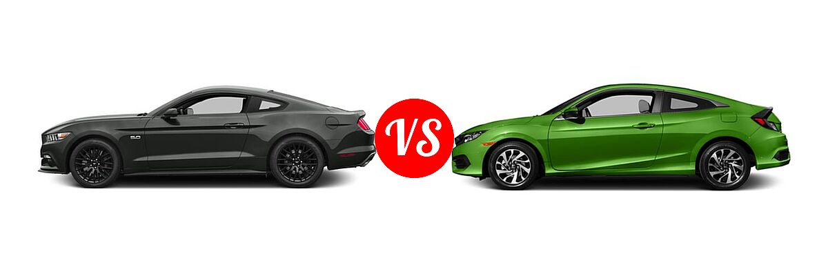 2016 Ford Mustang Coupe GT / GT Premium vs. 2016 Honda Civic Coupe LX-P - Side Comparison