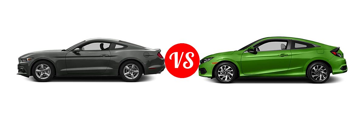 2016 Ford Mustang Coupe EcoBoost / EcoBoost Premium / V6 vs. 2016 Honda Civic Coupe LX-P - Side Comparison