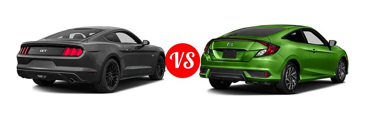 2016 Ford Mustang Coupe GT / GT Premium vs. 2016 Honda Civic Coupe LX-P - Rear Right Comparison