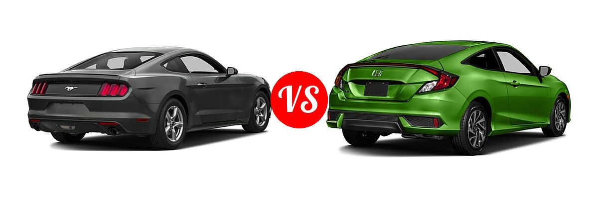 2016 Ford Mustang Coupe EcoBoost / EcoBoost Premium / V6 vs. 2016 Honda Civic Coupe LX-P - Rear Right Comparison