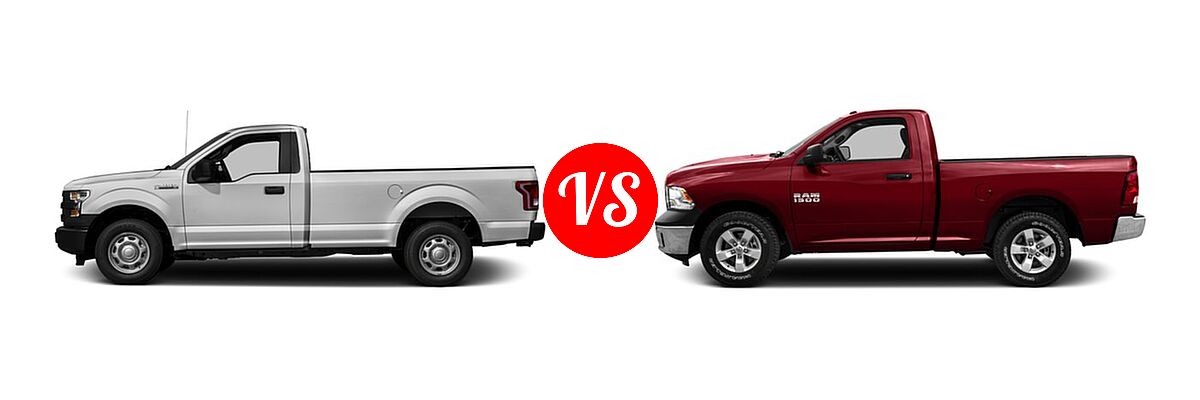 2016 Ford F-150 Pickup XL vs. 2016 Ram 1500 Pickup Big Horn / Lone Star / SLT - Side Comparison