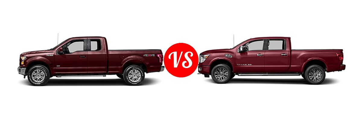 2016 Ford F-150 Pickup Lariat vs. 2016 Nissan Titan XD Pickup Diesel Platinum Reserve - Side Comparison