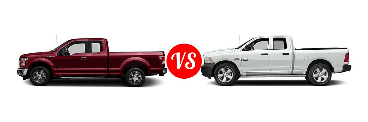 2016 Ford F-150 Pickup XLT vs. 2016 Ram 1500 Pickup Diesel HFE Tradesman - Side Comparison