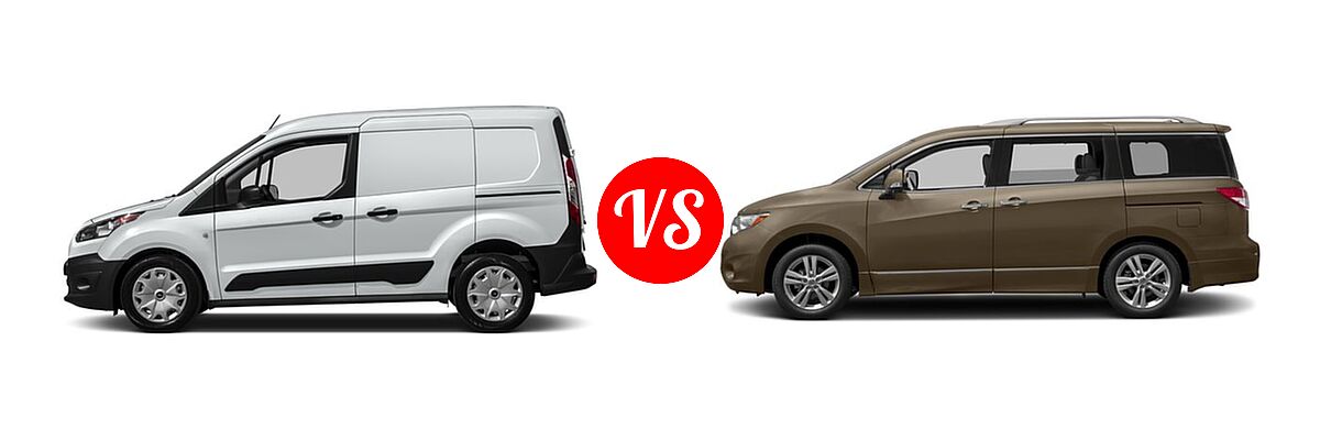 2016 Ford Transit Connect Minivan XL / XLT vs. 2016 Nissan Quest Minivan Platinum / SL - Side Comparison