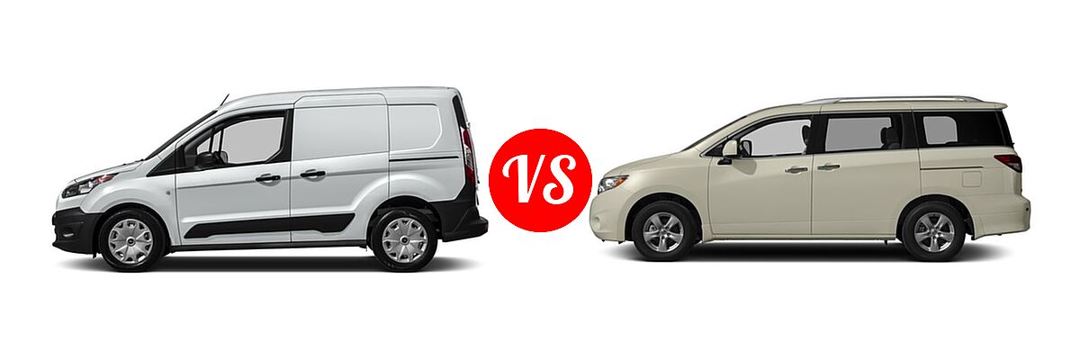 2016 Ford Transit Connect Minivan XL / XLT vs. 2016 Nissan Quest Minivan S / SV - Side Comparison