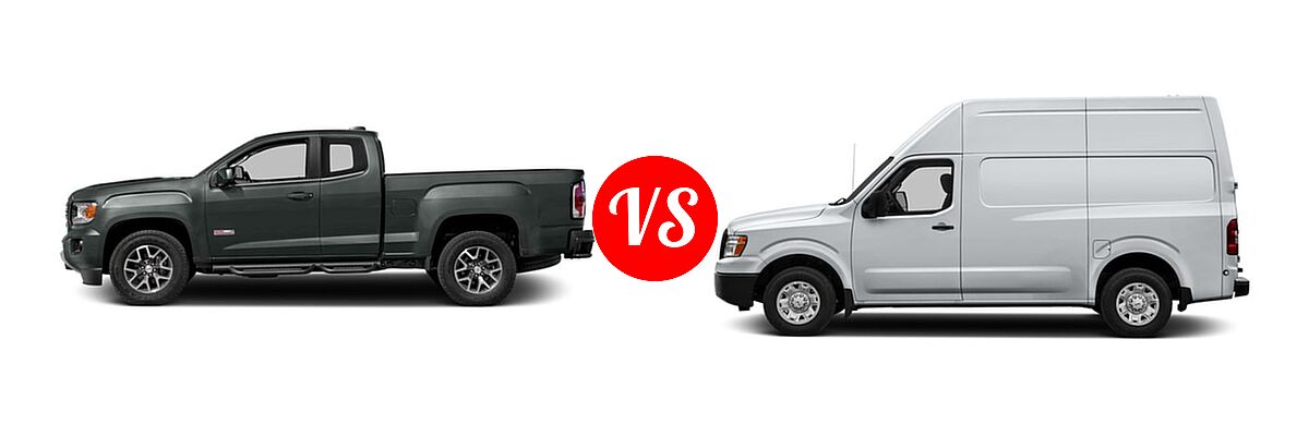 2016 GMC Canyon Pickup 2WD SLE / 2WD SLT vs. 2016 Nissan NV Cargo Van S / SL / SV - Side Comparison