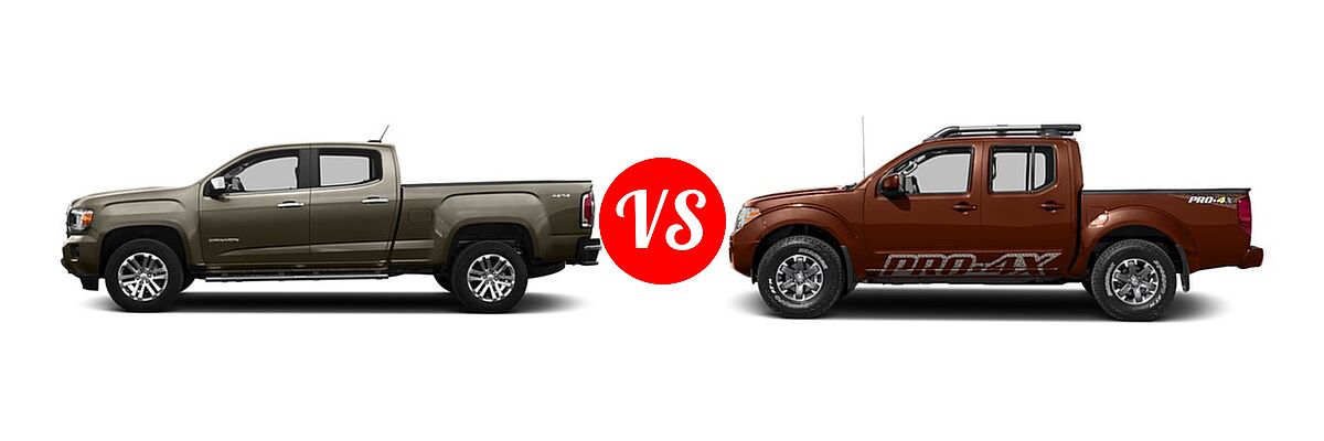 2016 GMC Canyon Pickup 2WD SLT vs. 2016 Nissan Frontier Pickup PRO-4X - Side Comparison