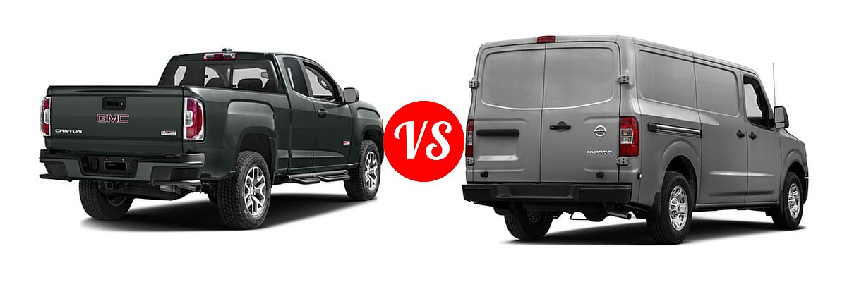 2016 GMC Canyon Pickup 2WD SLE / 2WD SLT vs. 2016 Nissan NV Cargo Van S / SV - Rear Right Comparison