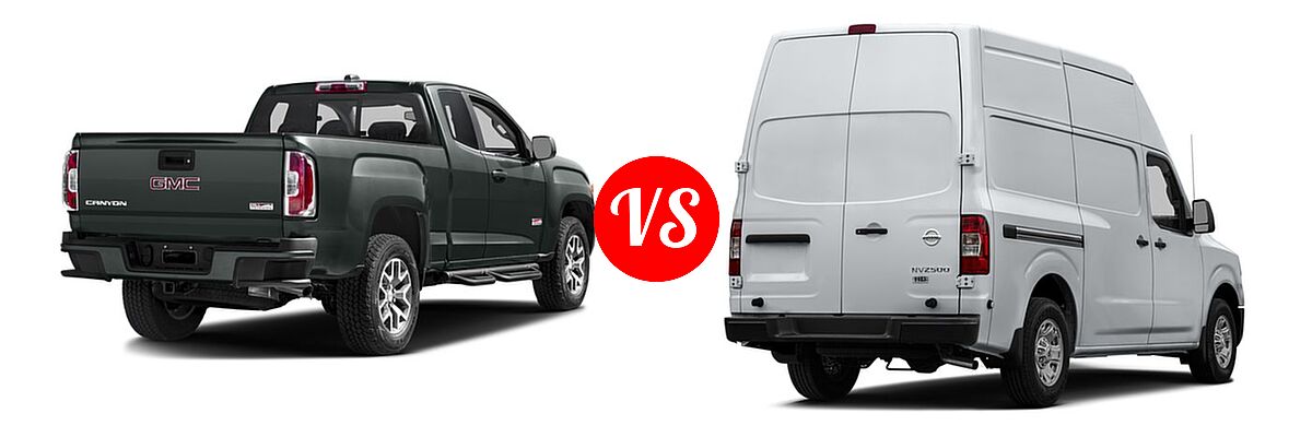 2016 GMC Canyon Pickup 2WD SLE / 2WD SLT vs. 2016 Nissan NV Cargo Van S / SL / SV - Rear Right Comparison