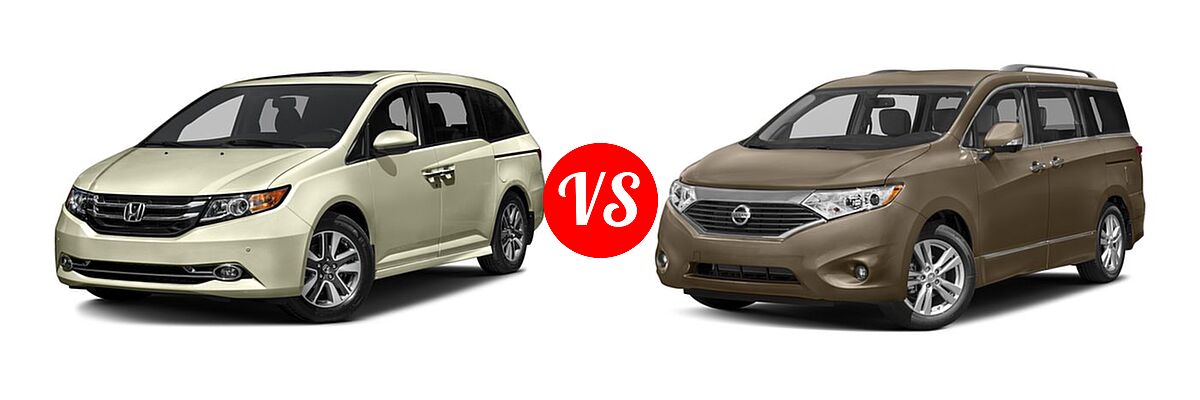 2016 Honda Odyssey Minivan Touring vs. 2016 Nissan Quest Minivan Platinum / SL - Front Left Comparison