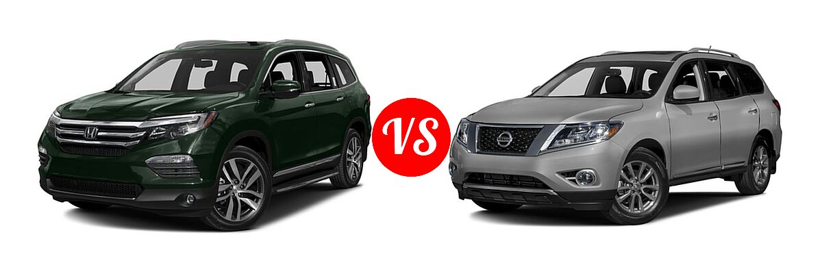 2016 Honda Pilot SUV Elite vs. 2016 Nissan Pathfinder SUV Platinum / SL - Front Left Comparison