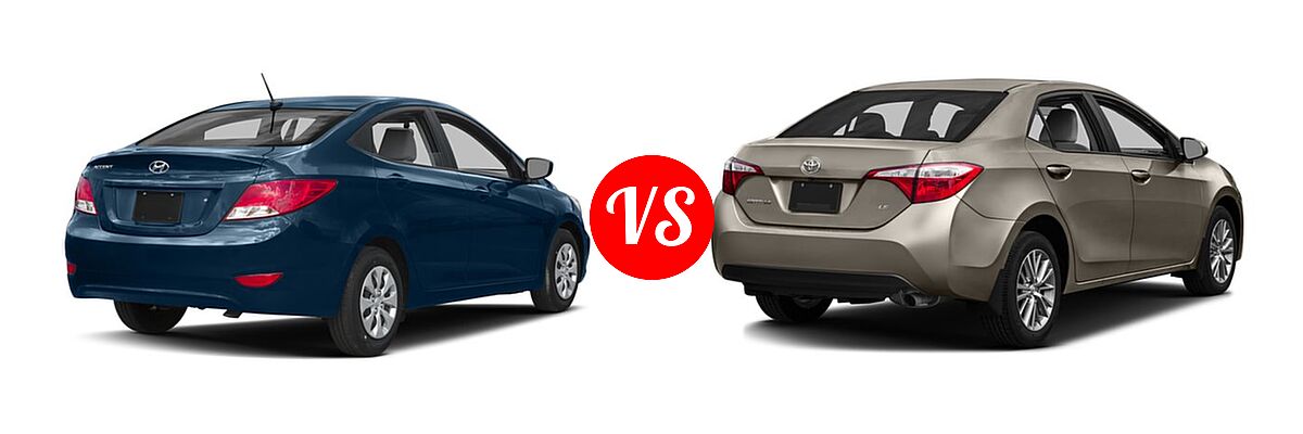 2016 Hyundai Accent Sedan SE vs. 2016 Toyota Corolla Sedan L / LE / LE ECO / LE ECO Plus / LE ECO Premium / LE Plus / LE Premium - Rear Right Comparison