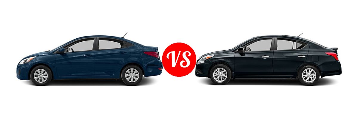 2016 Hyundai Accent Sedan SE vs. 2016 Nissan Versa Sedan S / S Plus / SV - Side Comparison
