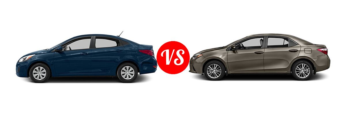 2016 Hyundai Accent Sedan SE vs. 2016 Toyota Corolla Sedan L / LE / LE ECO / LE ECO Plus / LE ECO Premium / LE Plus / LE Premium - Side Comparison