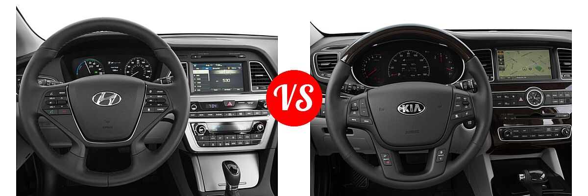 2016 Hyundai Sonata Plug-in Hybrid Sedan Limited / Limited w/Blue Pearl Interior vs. 2016 Kia Cadenza Sedan Premium - Dashboard Comparison