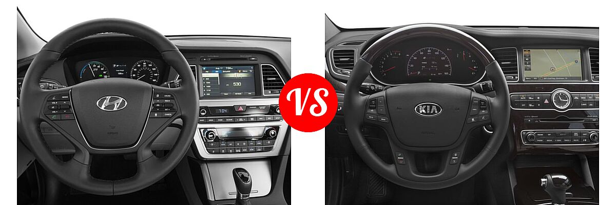 2016 Hyundai Sonata Plug-in Hybrid Sedan Limited / Limited w/Blue Pearl Interior vs. 2016 Kia Cadenza Sedan Limited - Dashboard Comparison