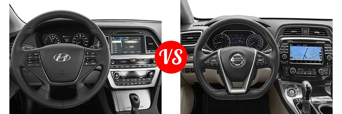 2016 Hyundai Sonata Plug-in Hybrid Sedan Limited / Limited w/Blue Pearl Interior vs. 2016 Nissan Maxima Sedan 3.5 Platinum / 3.5 SL / 3.5 SR - Dashboard Comparison