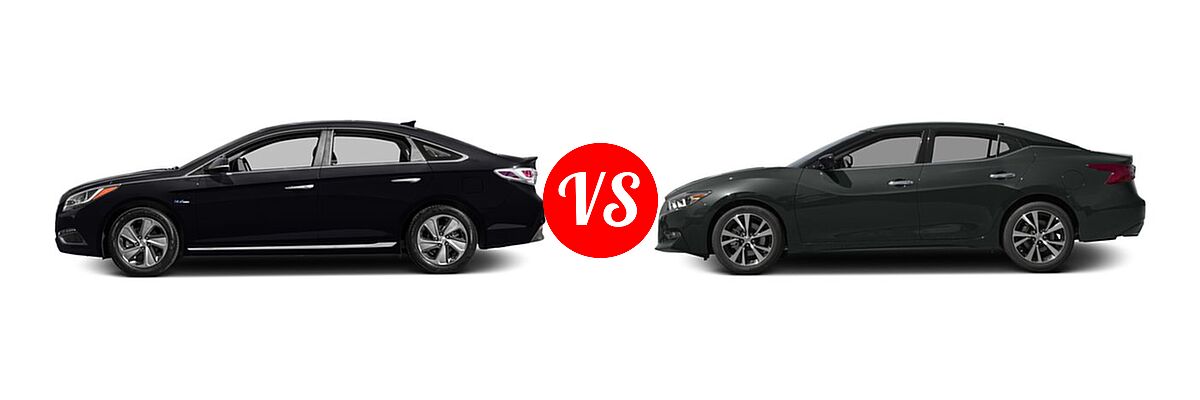 2016 Hyundai Sonata Plug-in Hybrid Sedan Limited / Limited w/Blue Pearl Interior vs. 2016 Nissan Maxima Sedan 3.5 S / 3.5 SV - Side Comparison