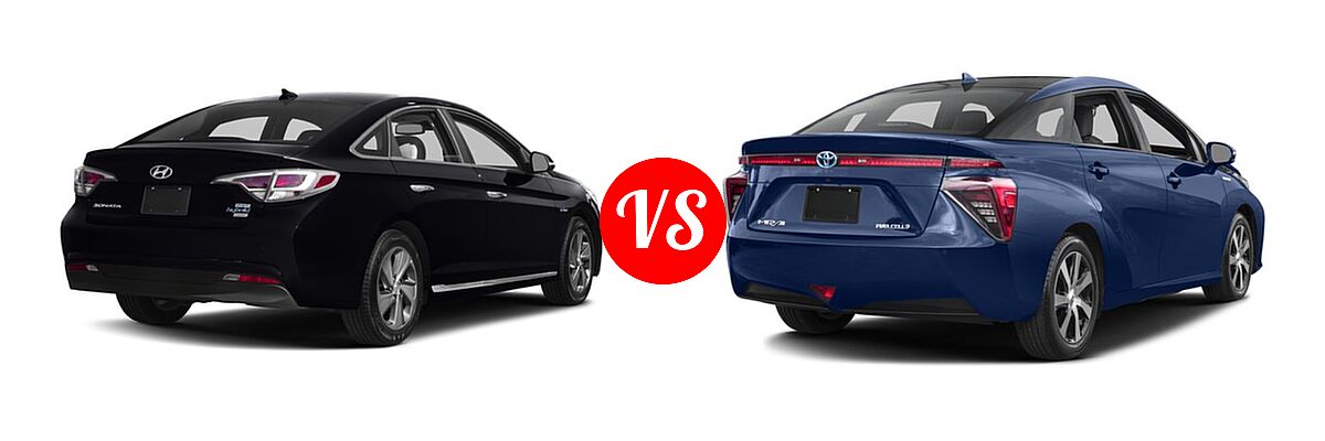 2016 Hyundai Sonata Plug-in Hybrid Sedan Limited / Limited w/Blue Pearl Interior vs. 2016 Toyota Mirai Sedan 4dr Sdn - Rear Right Comparison