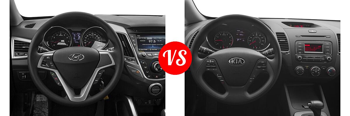2016 Hyundai Veloster Hatchback 3dr Cpe Man w/Yellow Accent vs. 2016 Kia Forte Hatchback EX / LX - Dashboard Comparison