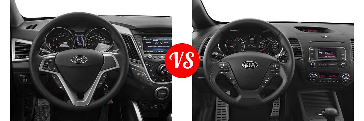 2016 Hyundai Veloster Hatchback 3dr Cpe Man w/Yellow Accent vs. 2016 Kia Forte Hatchback SX - Dashboard Comparison
