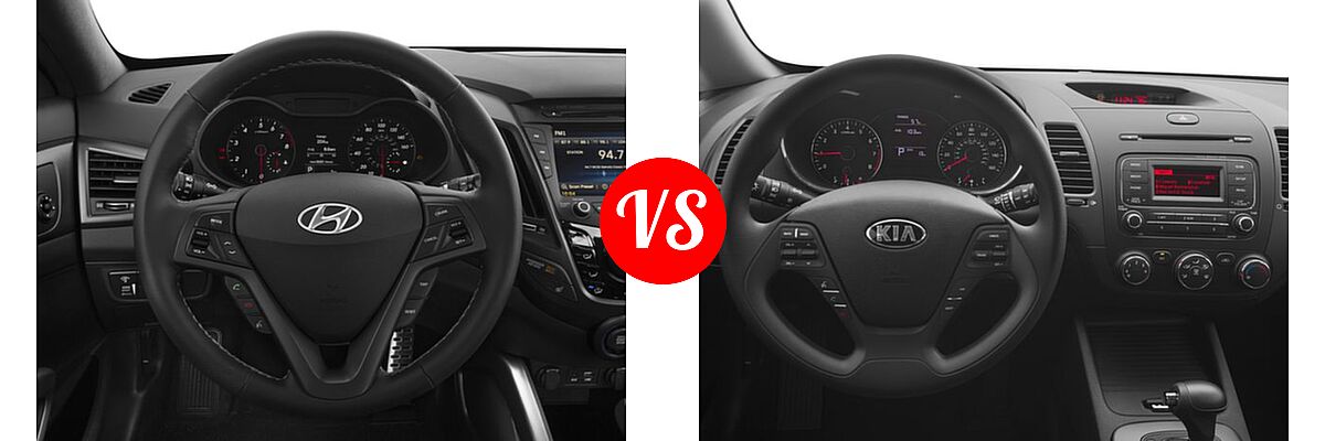 2016 Hyundai Veloster Hatchback Turbo / Turbo R-Spec vs. 2016 Kia Forte Hatchback EX / LX - Dashboard Comparison