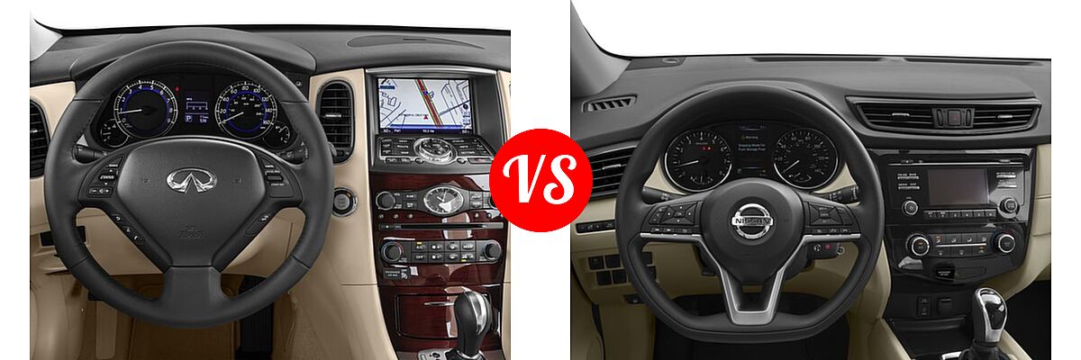2016 Infiniti QX50 SUV AWD 4dr / RWD 4dr vs. 2018 Nissan Rogue SUV S / SV - Dashboard Comparison